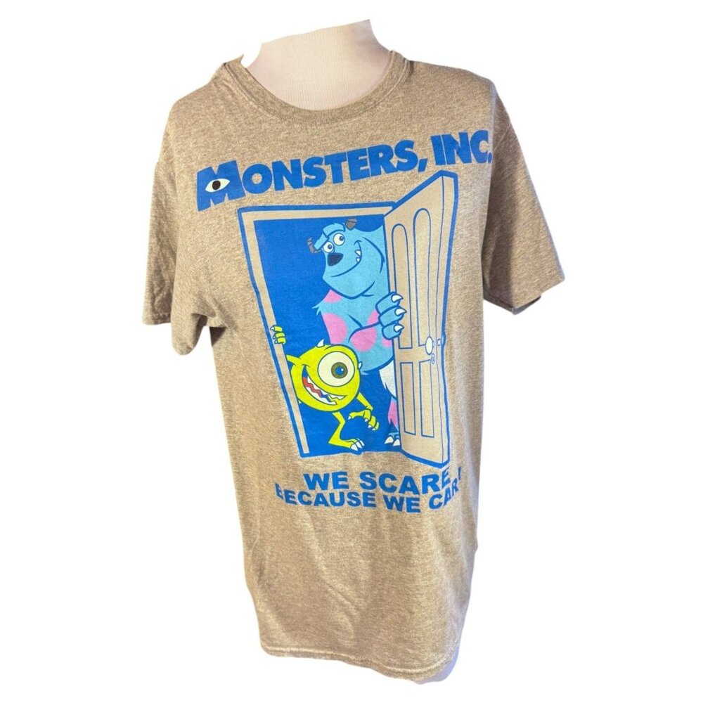 Pixar Monsters Inc Gray Graphic Tee We Scare Because We Care Design S - Picture 1 of 8